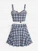 Plus Size Plaid Cinched Bowknot Padded Longline Bikini Three Piece Swimsuit -  