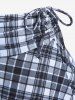Plus Size Plaid Cinched Bowknot Padded Longline Bikini Three Piece Swimsuit -  