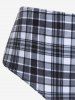 Plus Size Plaid Cinched Bowknot Padded Longline Bikini Three Piece Swimsuit -  
