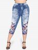 Plus Size Patriotic 3D Jeans Butterfly American Flag Capri Jeggings -  