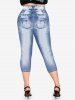 Plus Size Patriotic 3D Jeans Butterfly American Flag Capri Jeggings -  