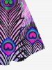 Plus Size Peacock Feather Printed KneeLength Tank Dress -  