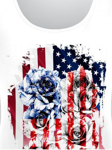 Rose American Flag Printed Patriotic Tee and 3D Jeans Print Capri Jeggings Plus Size Outfits