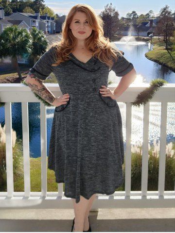 Vestido Talla Extra Midi de Tejido con Bolsillos - DARK GRAY - 2X | US 18-20