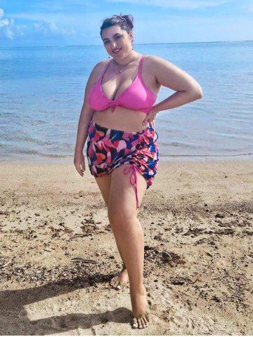 Plus Size & Curve Padded Asymmetric Cinched Three Piece Tankini Swimsuit