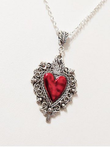 Gothic Burning Heart Pendant Necklace - RED