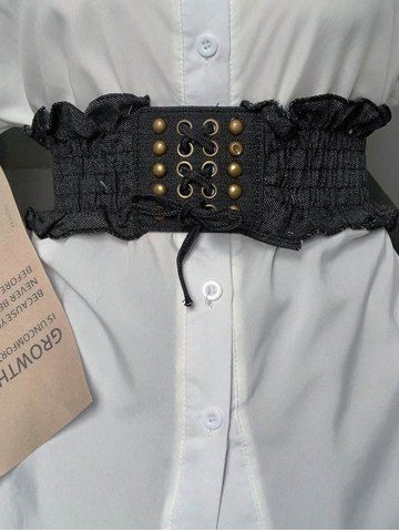 Frilled Rivets Lace-up Elastic Denim Belt