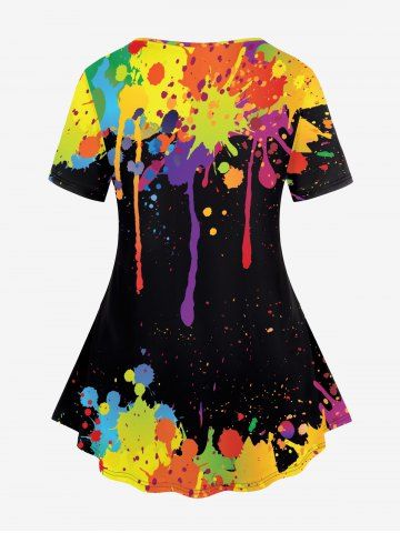 Plus Size Short Sleeves Paint Splatter Printed Tee