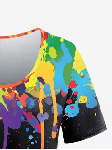 Plus Size Short Sleeves Paint Splatter Printed Tee