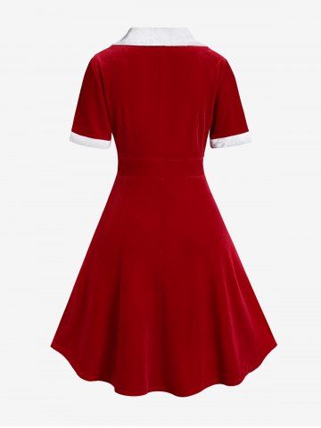 Plus Size Vintage Two Tone Christmas Party Velvet Fit and Flare Dress