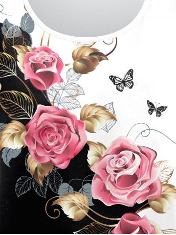 Plus Size Rose Butterfly Printed Two Tone T-shirt
