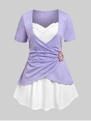 Plus Size & Curve O Ring 2 in 1 Tee - PURPLE - 1X | US 14-16