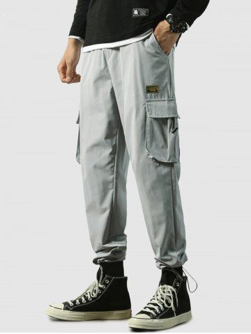 Drawstring Multi-pockets Design Cargo Ninth Pants - LIGHT GRAY - L