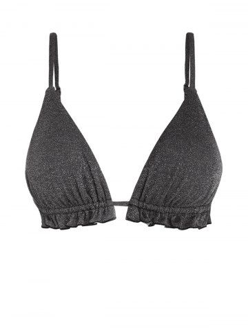 Metallic Ruffles Bikini Top - BLACK - L