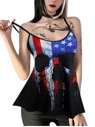 Gothic Patriotic American Flag Skull Print Cami Top (Adjustable Straps) -  