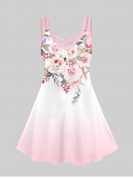 Plus Size Floral Crisscross Floral Print A Line Sleeveless Dress -  