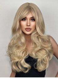 Blonde Mixed Long Fluffy Wavy Side Bangs Synthetic Wig -  