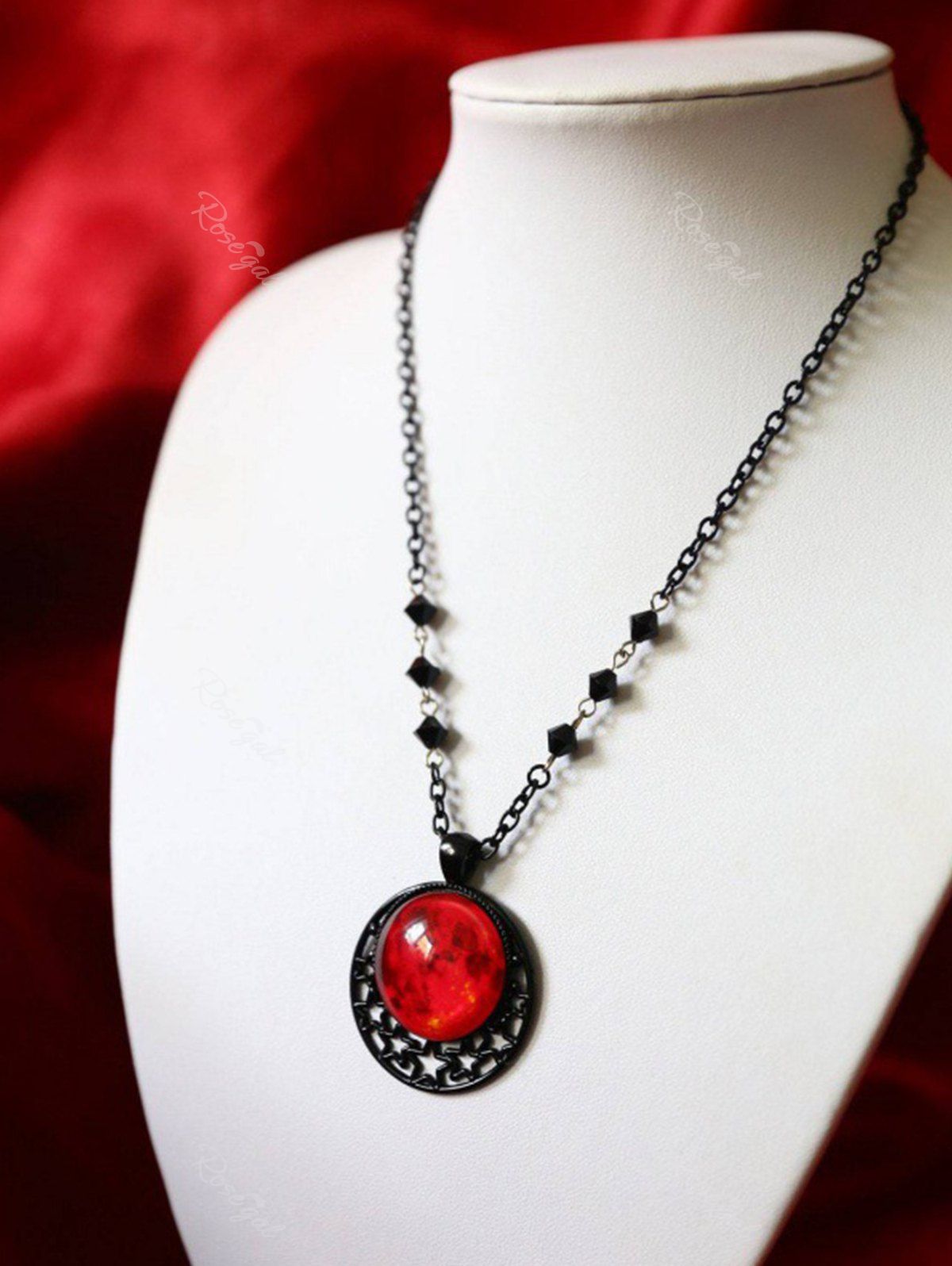 Trendy Gothic Red Moon Pendant Necklace  