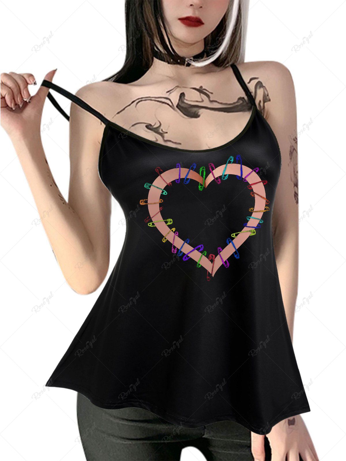 Best Gothic Clip Heart Print Cami Top  