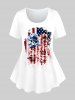 Rose American Flag Printed Patriotic Tee and 3D Jeans Print Capri Jeggings Plus Size Outfits -  