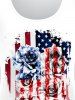 Rose American Flag Printed Patriotic Tee and 3D Jeans Print Capri Jeggings Plus Size Outfits -  