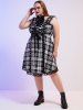 Ensemble de Robe Gothique Vintage Evasée à Carreaux à Lacets et Collier Ras de Cou Anneau en D Grande Taille - Noir 