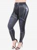 Ensemble de Débardeur Gothique à Imprimé Crâne et Rose et Legging à Imprimé 3D Grande Taille - Noir 