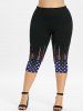 Plus Size Patriotic American Flag Printed Capri Leggings -  