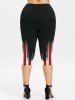 Plus Size Patriotic American Flag Printed Capri Leggings -  