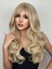Blonde Mixed Long Fluffy Wavy Side Bangs Synthetic Wig -  