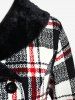 Plus Size Faux Fur Collar Plaid Maxi High Low Coat -  