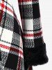 Manteau Haut Bas à Carreaux de Grande Taille à Col en Fausse Fourrure - Noir M | US 10