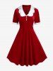 Robe de Soirée Noël Ajustée Evasée Vintage Bicolore en Velours Grande Taille - Rouge 1X | US 14-16
