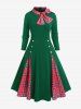 Robe de Noël Ligne A Vintage à Carreaux de Grande Taille avec Nœud Papillon - Vert profond 5x | US 30-32