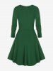 Plus Size Plaid Cinched Knee Length Flared Dress -  