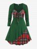 Plus Size Plaid Cinched Knee Length Flared Dress -  