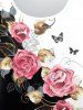 Plus Size Rose Butterfly Printed Two Tone T-shirt -  