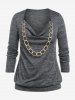 Plus Size Chains Cowl Neck Blouson T-shirt and Handkerchief Cardigan Set -  