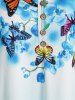 Plus Size Bell Sleeve Butterfly Floral Print Ombre Color Tee -  