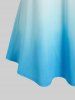 T-shirt en Couleur Ombrée Fleuri à Imprimé Papillon à Manches de Cloche de Grande Taille - Bleu L