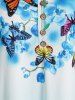 T-shirt en Couleur Ombrée Fleuri à Imprimé Papillon à Manches de Cloche de Grande Taille - Bleu L