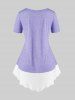 Plus Size Two Tone Twofer Lace Panel Short Sleeve Tee -  