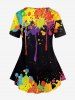 Plus Size Short Sleeves Paint Splatter Printed Tee -  