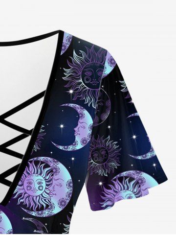 Plus Size Sun Moon Printed Crisscross Short Sleeves T-shirt