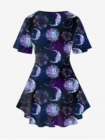 Plus Size Sun Moon Printed Crisscross Short Sleeves T-shirt