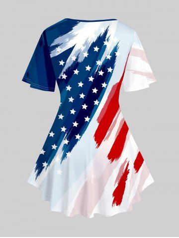 Plus Size American Flag Printed Crisscross Patriotic Tee