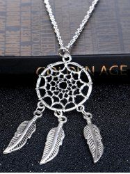 Vintage Feather Dreamcatcher Pendant Necklace -  