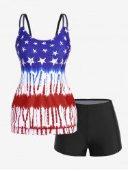 Plus Size Patriotic American Flag Padded Boyleg Blouson Tankini Swimsuit -  