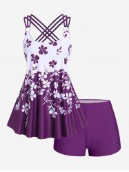 Plus Size Floral Boyleg Padded Strappy Modest Tankini Swimsuit -  