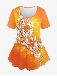 T-Shirt à Imprimé Papillon Grande-Taille - Orange 5x | US 30-32